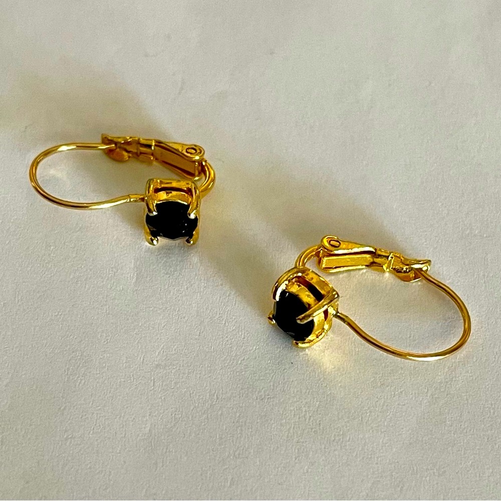 NWOT Petite Black Crystal and Gold Metal Leverback Earrings - Picture 1 of 6